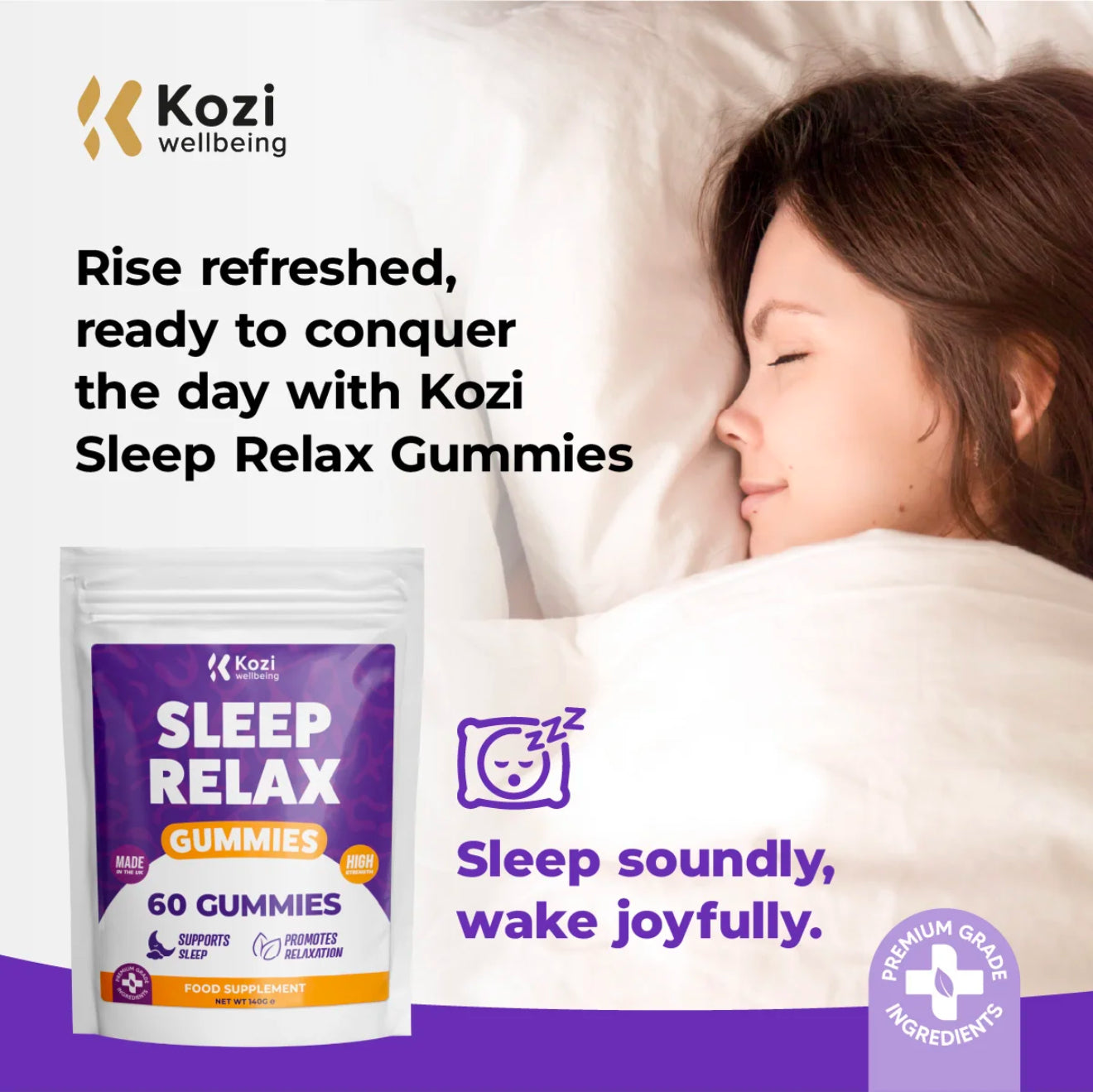 Kozi Wellbeing Health Supplement Sleep Relax Gummies 60 Pack High Strength
