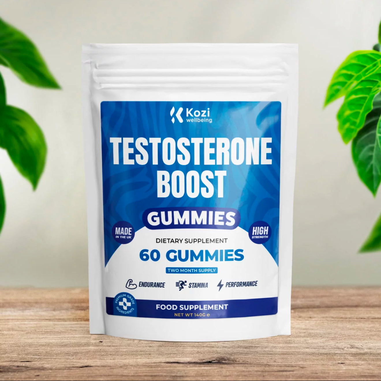 Kozi Wellbeing Health Supplement Testosterone Boost Gummies 60 Pack High Strength