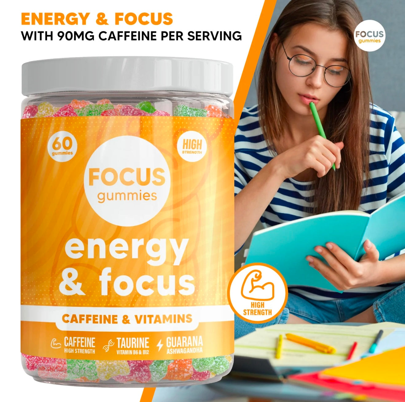 Focus & Energy Gummies High Strength Dynamite Gummies 60 Pack