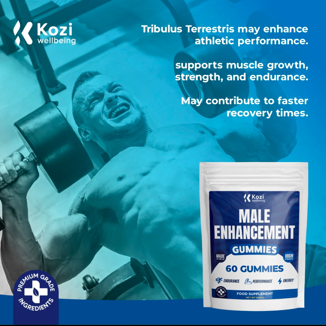 Kozi Wellbeing Health Supplement Male Enhancement Gummies 60 Pack High Strength