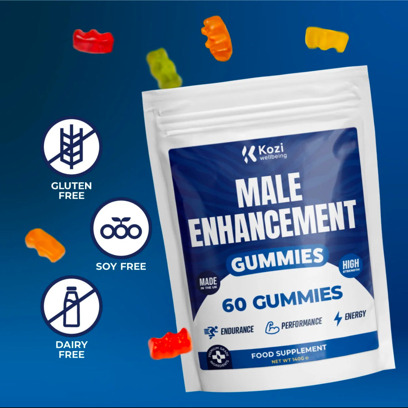 Kozi Wellbeing Health Supplement Male Enhancement Gummies 60 Pack High Strength