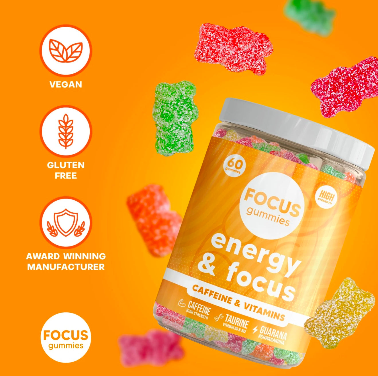 Focus & Energy Gummies High Strength Dynamite Gummies 60 Pack