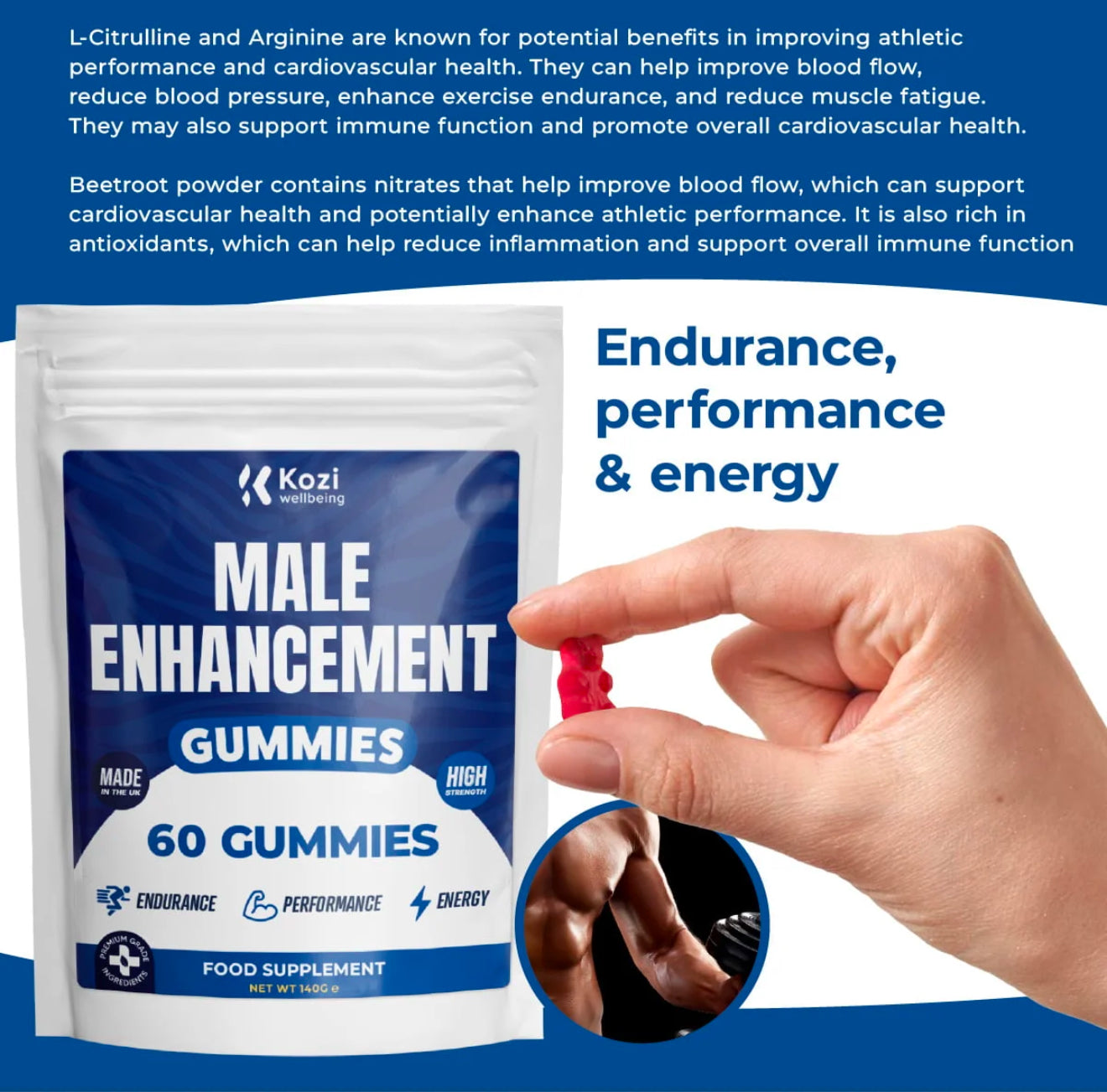 Kozi Wellbeing Health Supplement Male Enhancement Gummies 60 Pack High Strength