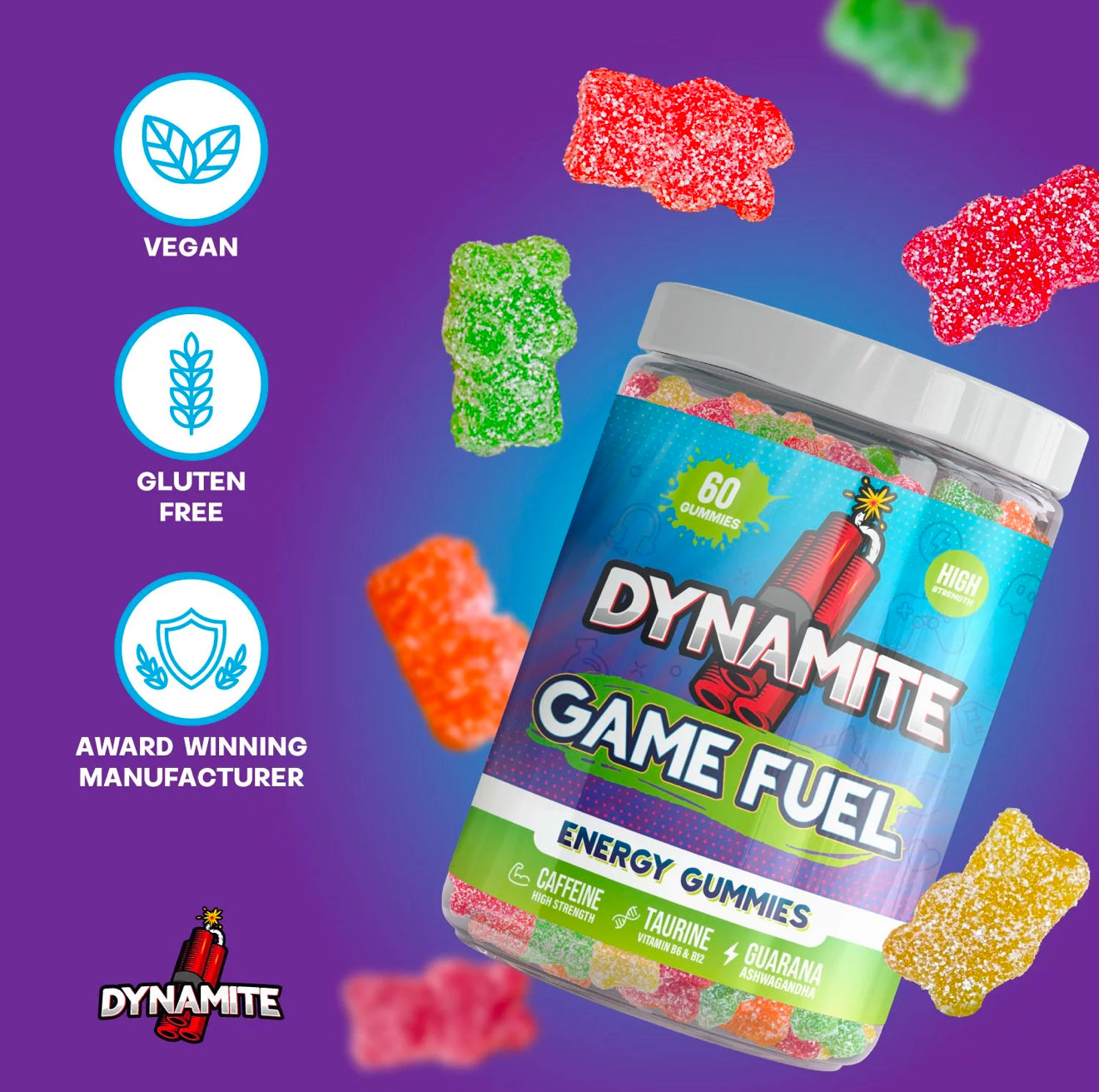 Dynamite Energy Gummies Vegan Friendly Gluten Free 60 Pack