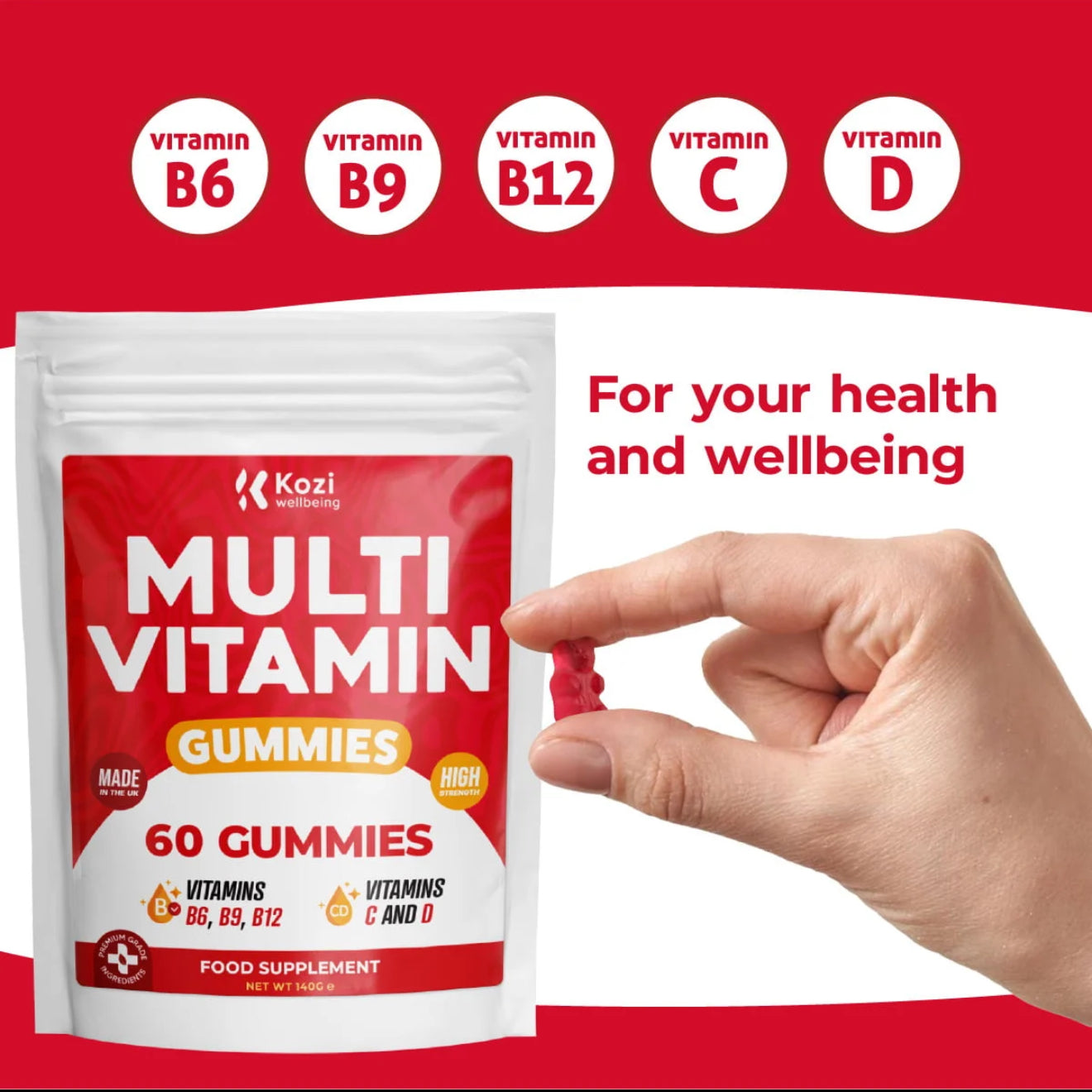 Kozi Wellbeing Health Supplement Multi Vitamin Gummies 60 Pack High Strength