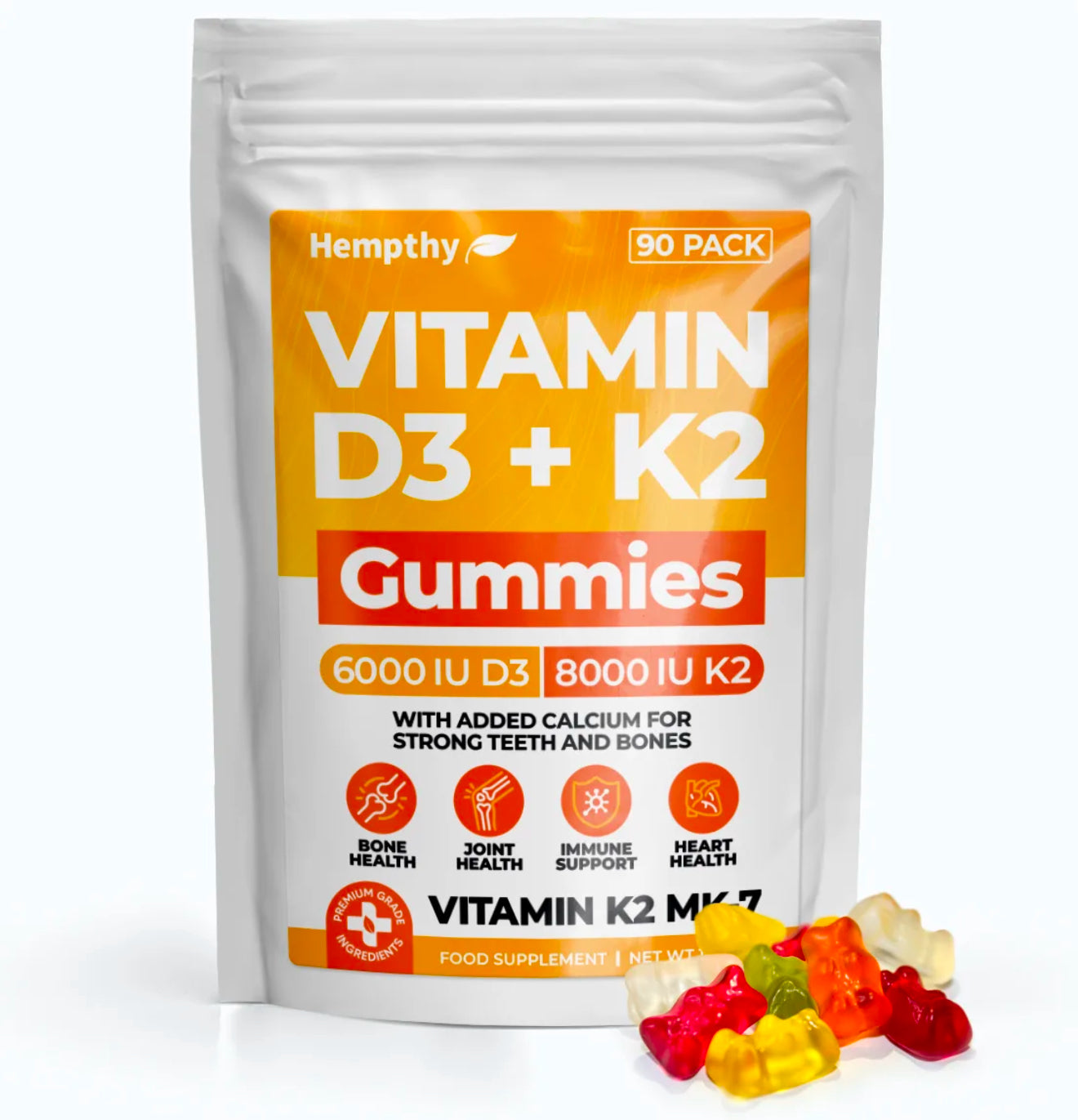Hempthy Vitamin D3 & K2 Gummies 90 Pack
