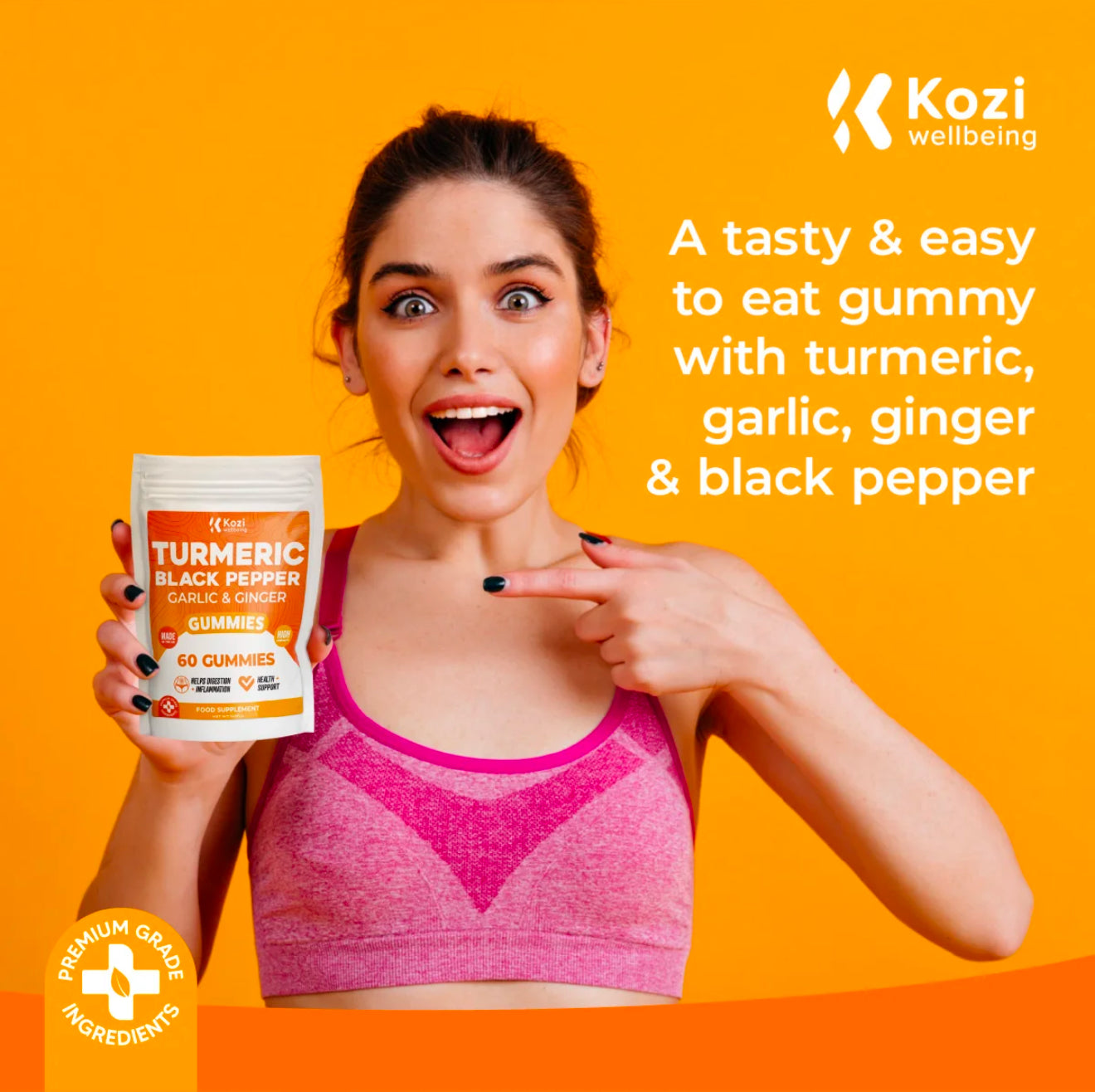 Kozi Wellbeing Health Supplement Turmeric Black Pepper Gummies 60 Pack High Strength