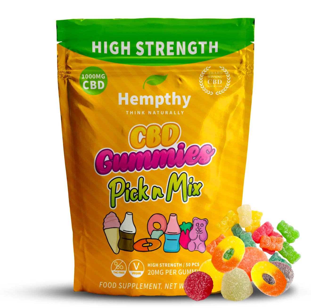 CBD Gummies 1000mg High Strength 50 Pack Various Flavours Vegan Friendly