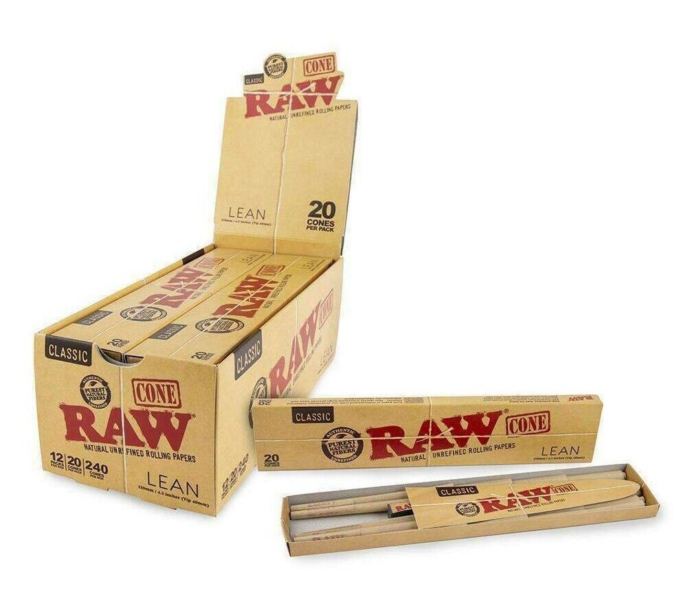 Raw Classic Lean Pre Rolled Cones 20 Pieces Per Pack (Full Box of 12)