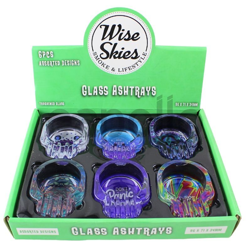 Wise Skies Glass Skull Shape Ashtray - Assorted