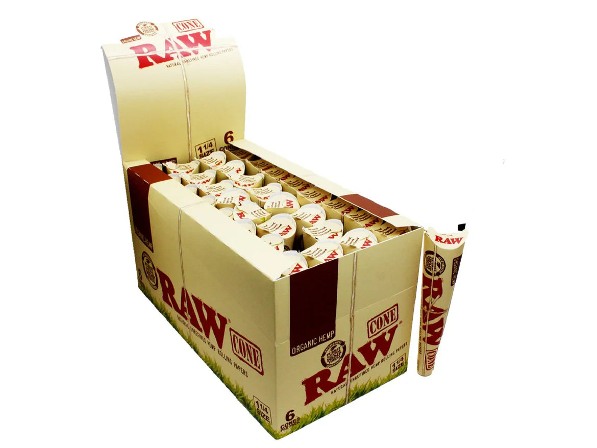 Raw Pre Rolled Cones 1 1/4 Size 6pc Per Pack (Full Box of 32)