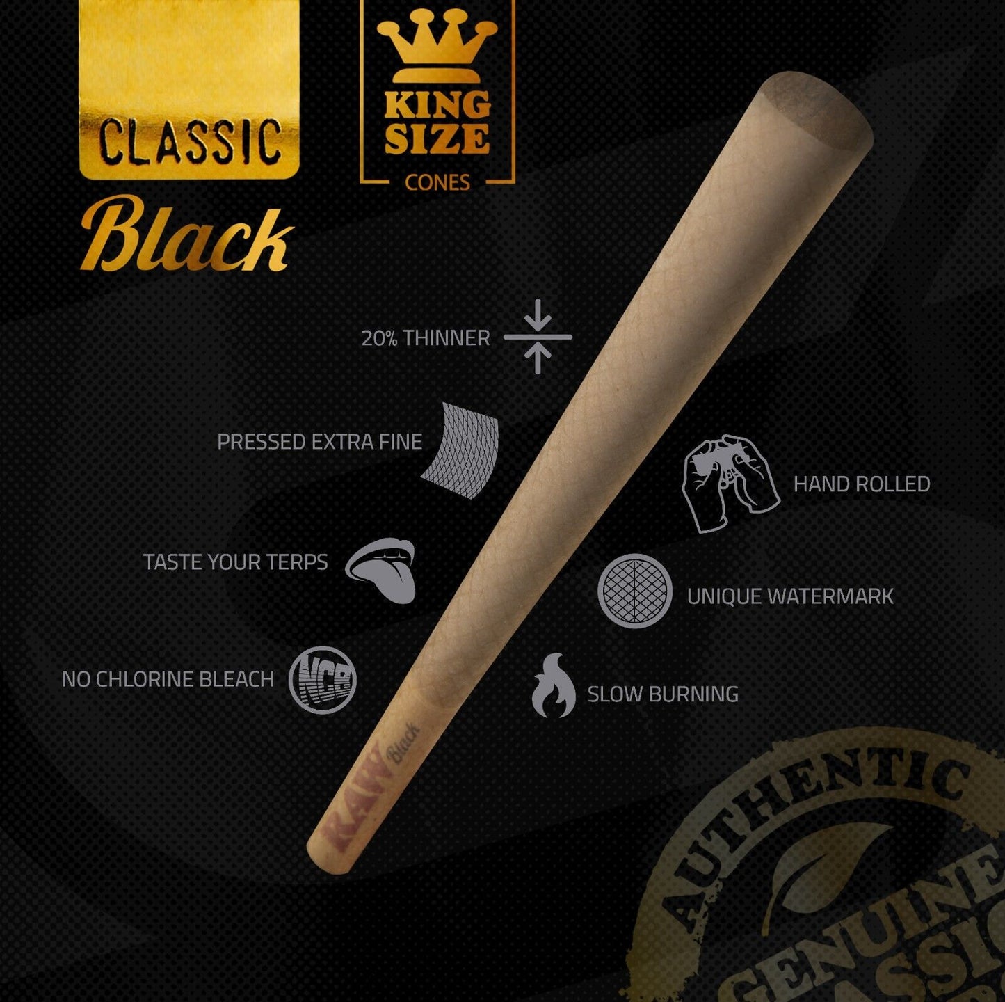 Raw Black Classic King Size Pre Rolled Cones 20pcs