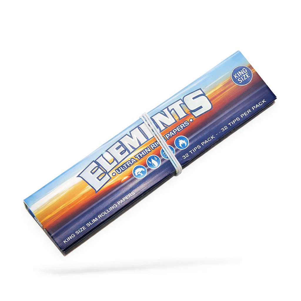Elements Connoisseur King Size rolling papers shown in branded blue packaging on a pure white background.