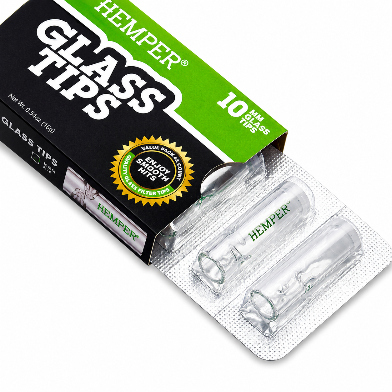 Hemper Glass Tips 10mm Wide – 5 Piece Reusable Glass Filter Tip Pack
