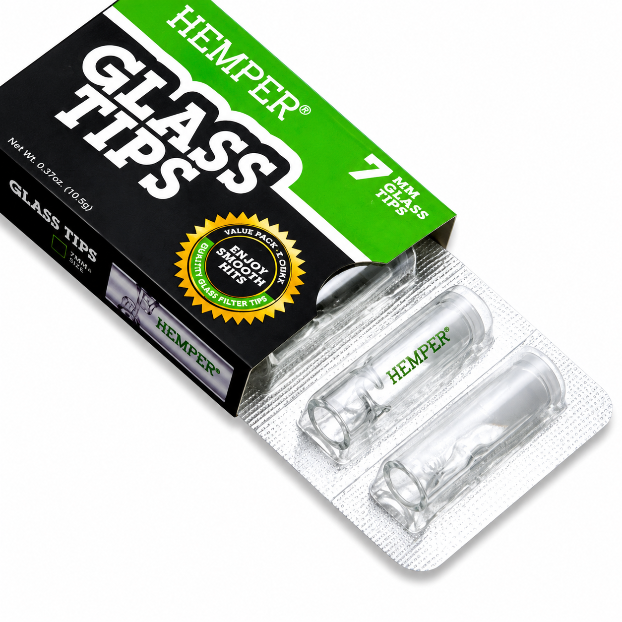Hemper Glass Tips 7mm Wide – 5 Piece Reusable Glass Filter Tip Pack