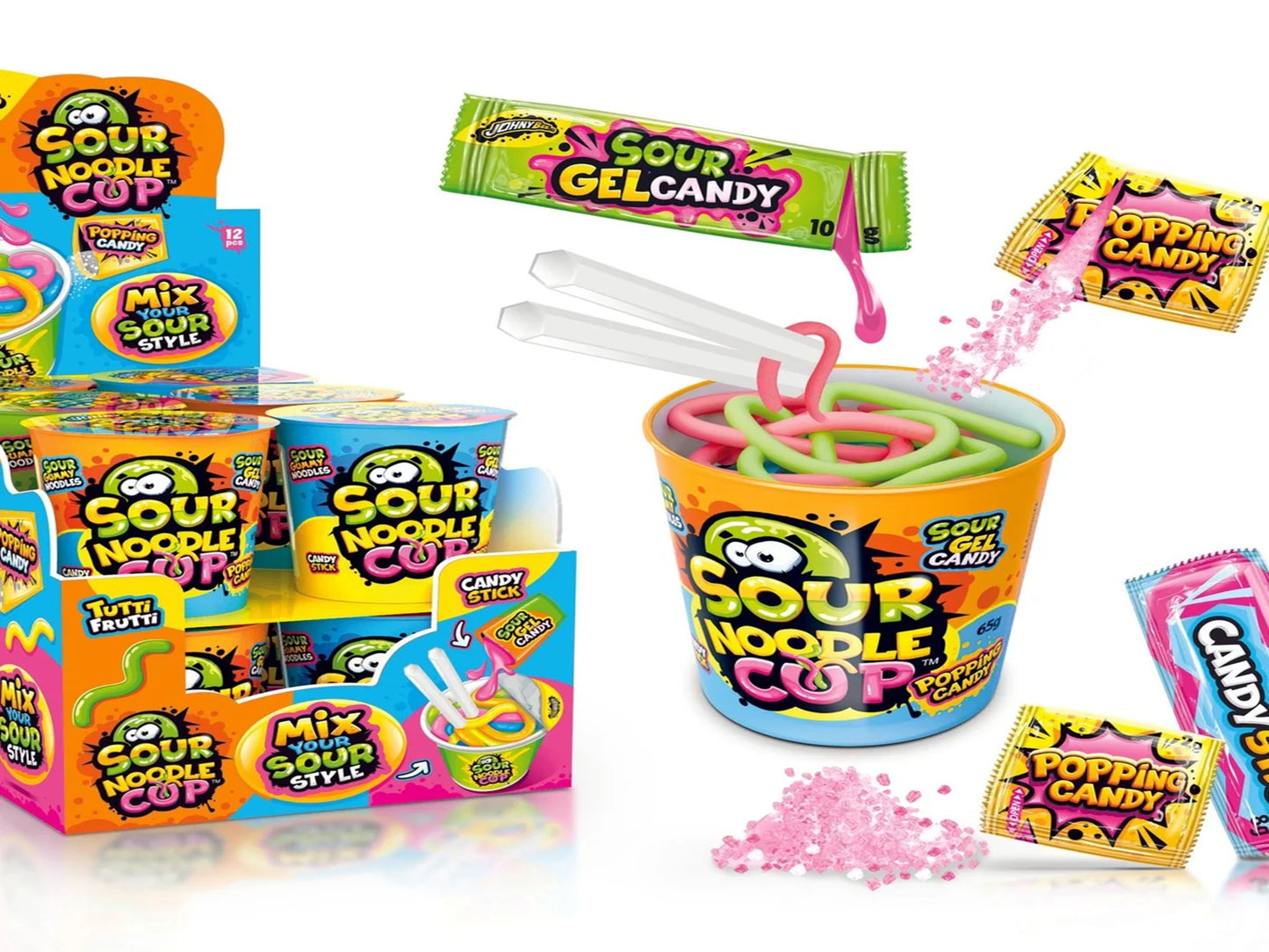 Johny Bee Sour Noodle Cup Gel Popping Candy 65g