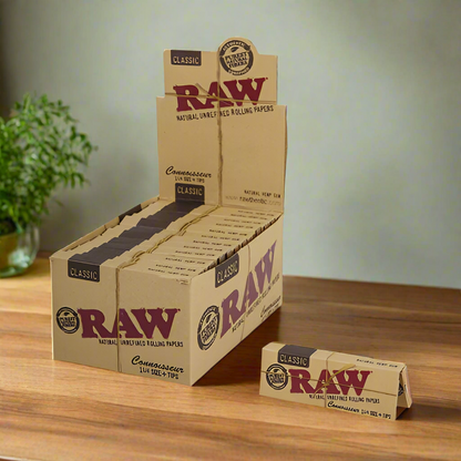 Raw Rolling Papers Connoisseur 1 1/4 Size + Tips (Pack of 24)