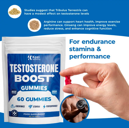 Kozi Wellbeing Health Supplement Testosterone Boost Gummies 60 Pack High Strength
