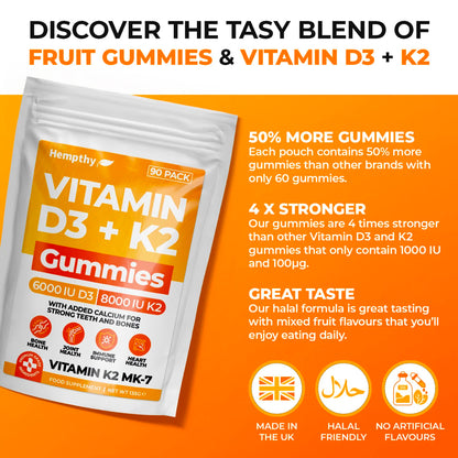 Hempthy Vitamin D3 & K2 Gummies 90 Pack