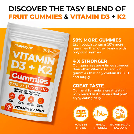 Hempthy Vitamin D3 & K2 Gummies 90 Pack