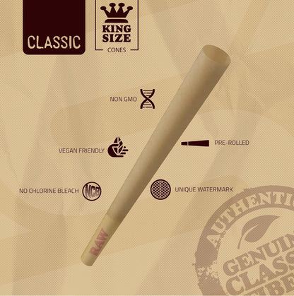 Raw King Size Pre Rolled Cones 32pc