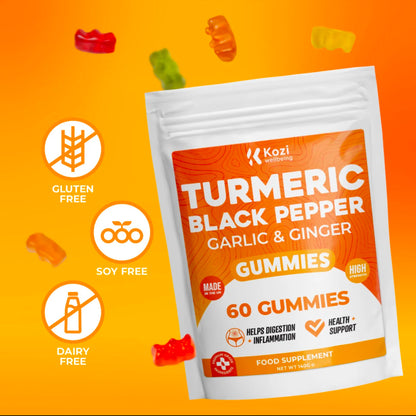 Kozi Wellbeing Health Supplement Turmeric Black Pepper Gummies 60 Pack High Strength