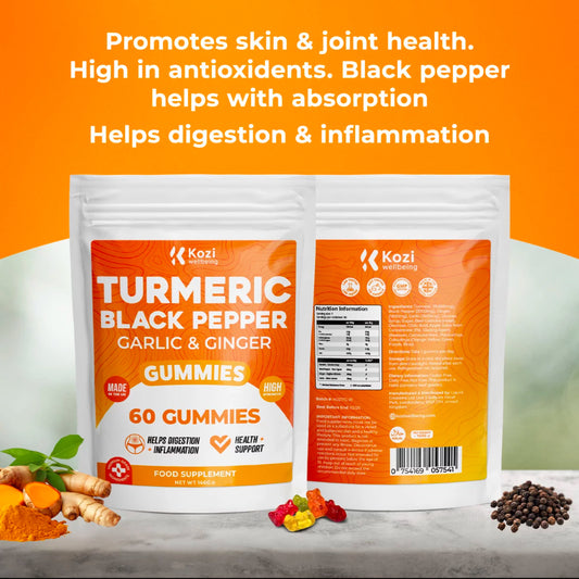 Kozi Wellbeing Health Supplement Turmeric Black Pepper Gummies 60 Pack High Strength