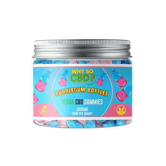 Why So CBD? Vegan CBD Broad Spectrum Gummies 1000mg 240g Tubs Bubblegum Bottles 20mg per Gummy