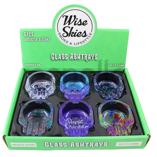 Wise Skies Glass Skull Shape Ashtray - Assorted