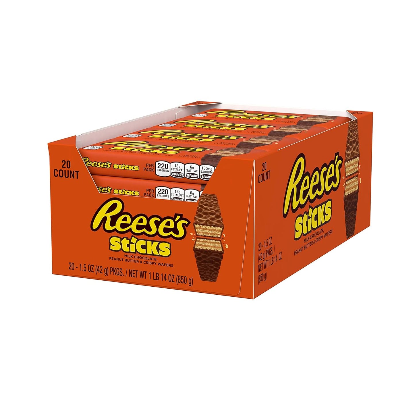 Reese’s Sticks – Peanut Butter Wafer Bars (Pack of 20 × 42g, 840g)
