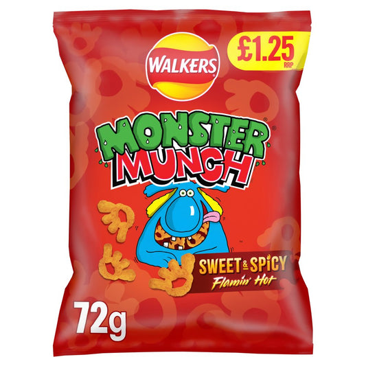 Walkers Monster Munch Sweet & Spicy Flamin Hot Crisps 72g