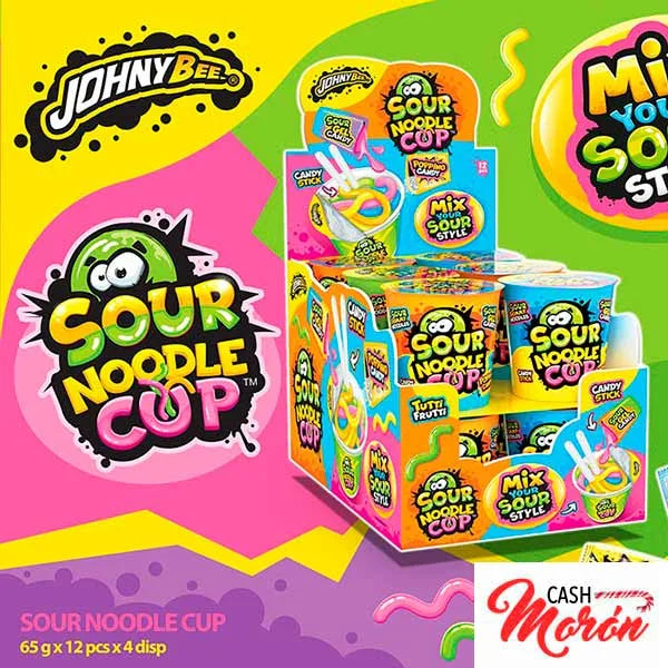 JohnyBee Sour Noodle Cup Gel Popping Candy Sweets