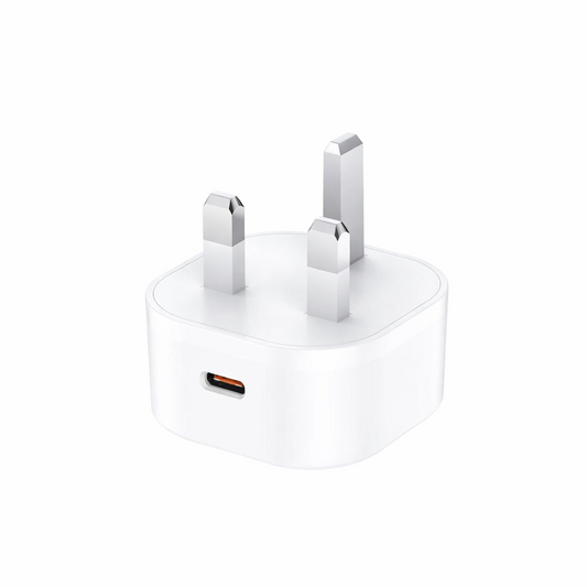 White USB-C wall adapter on a white background.