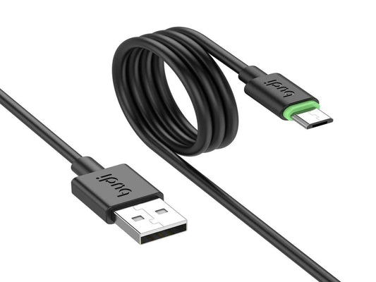 Budi USB to Micro USB 1.2m cable displayed front‑facing on a pure white background with clear connectors and enhanced detail