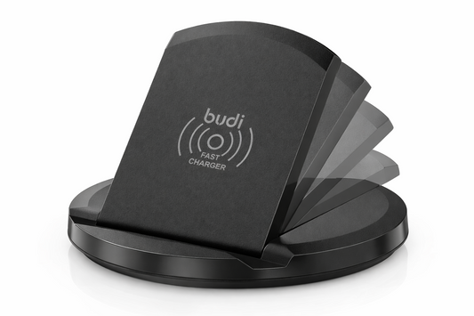 Budi wireless charge dock on a pure white background.