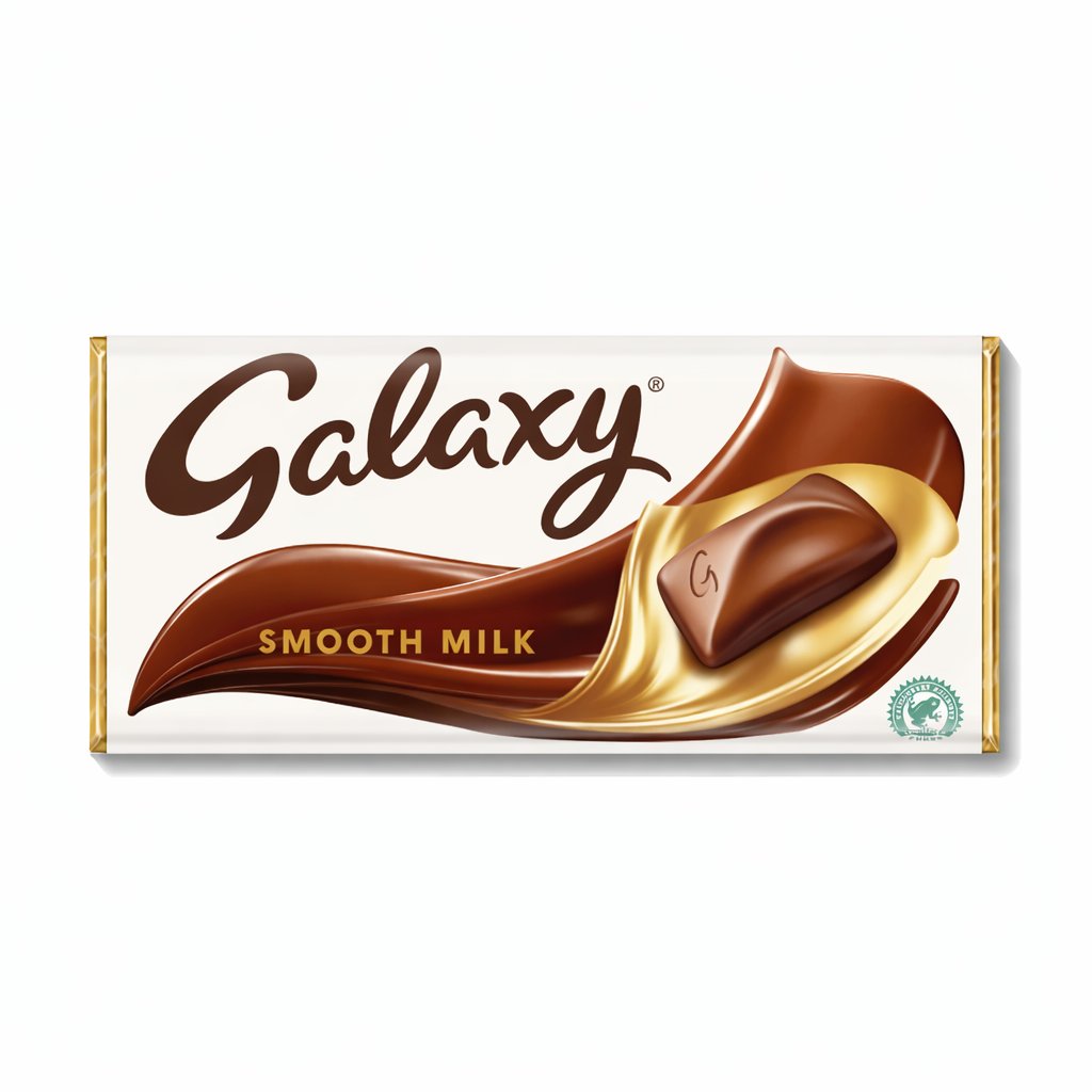 Cadbury Galaxy Milk Chocolate Bar shown in smooth branded packaging on a pure white background.