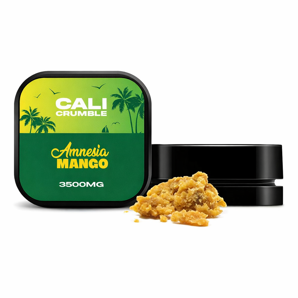 Cali Crumble extract in a 3.5g jar displayed upright on a pure white background with clear branding and enhanced colour.