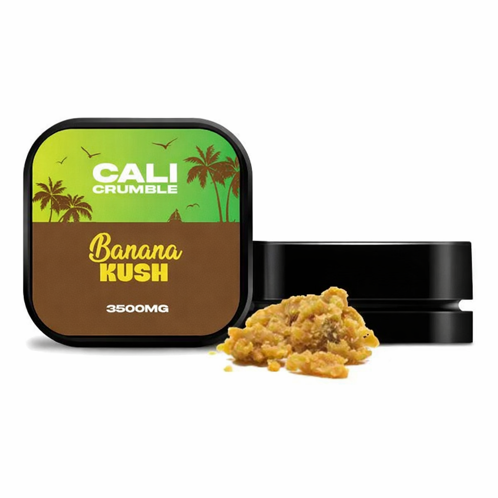 Cali Crumble extract in a 3.5g jar displayed upright on a pure white background with clear branding and enhanced colour.