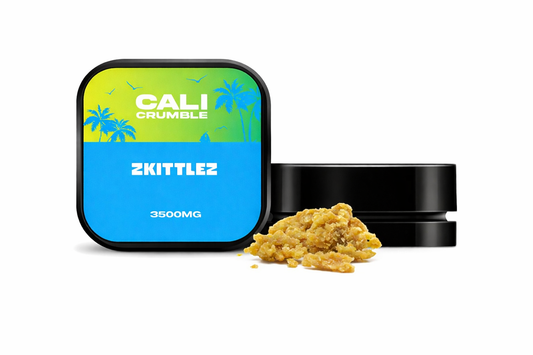 Cali Crumble extract in a 3.5g jar displayed upright on a pure white background with clear branding and enhanced colour.