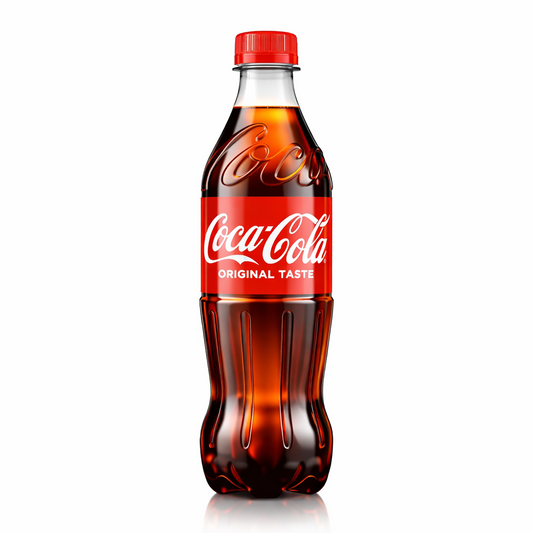 Coca-Cola bottle with red label on a white background