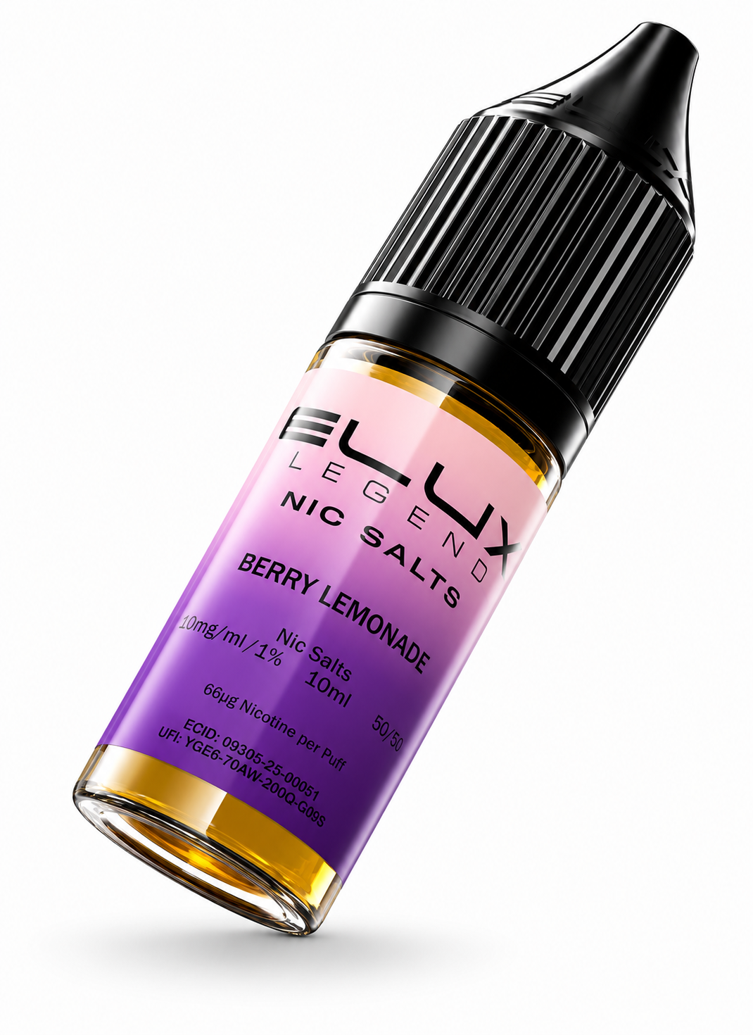 Elux Legend nic salt bottle displayed on a pure white background with clear label detailing.