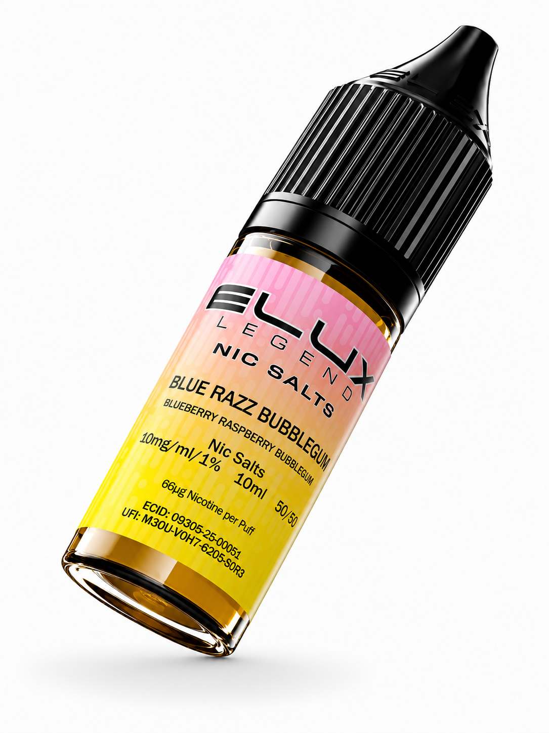 Elux Legend nic salt bottle displayed on a pure white background with clear label detailing.