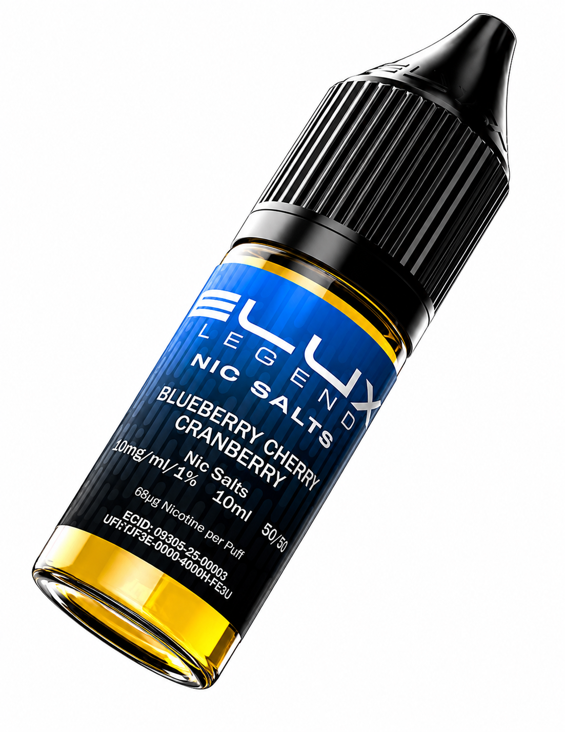 Elux Legend nic salt bottle displayed on a pure white background with clear label detailing.