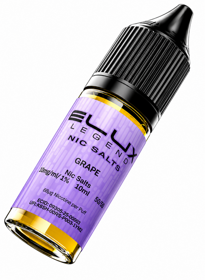 Elux Legend nic salt bottle displayed on a pure white background with clear label detailing.