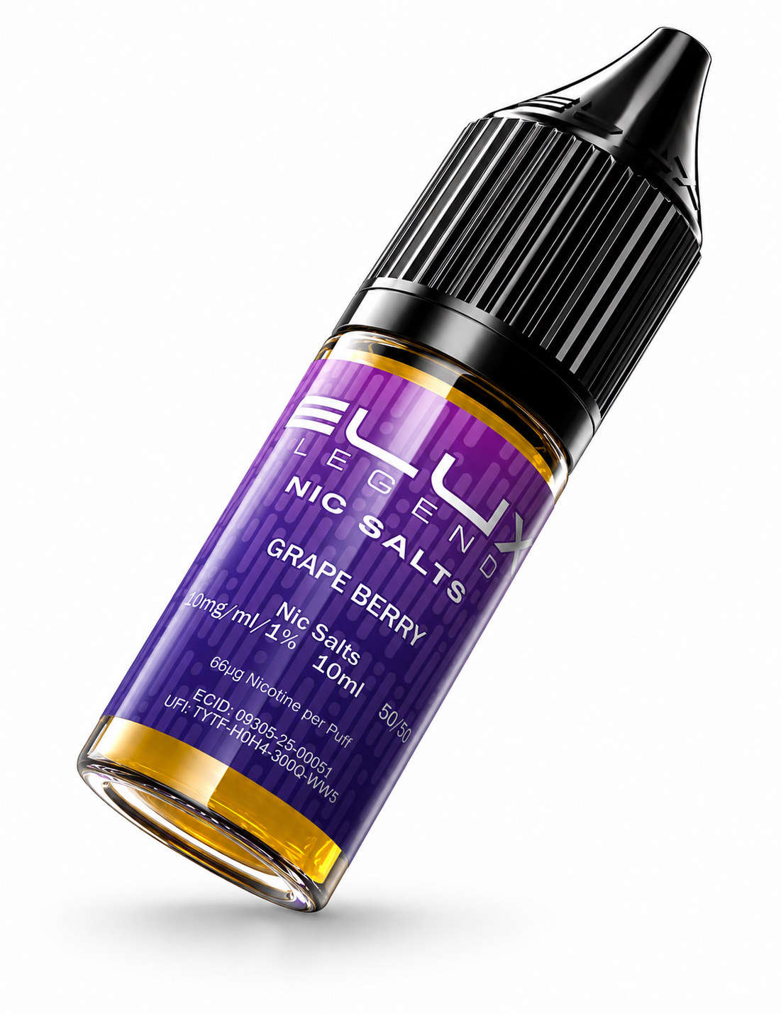 Elux Legend nic salt bottle displayed on a pure white background with clear label detailing.