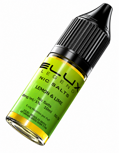 Elux Legend nic salt bottle displayed on a pure white background with clear label detailing.