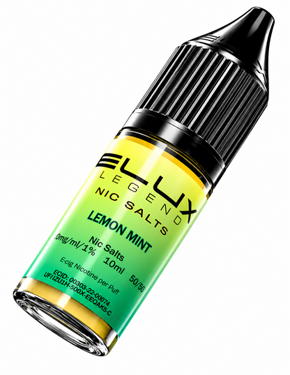 Elux Legend nic salt bottle displayed on a pure white background with clear label detailing.