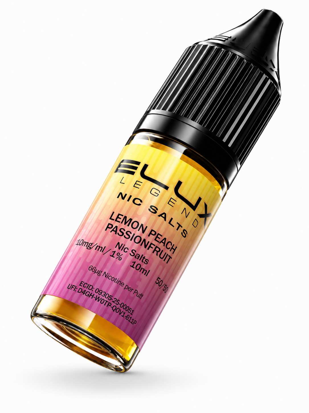 Elux Legend nic salt bottle displayed on a pure white background with clear label detailing.