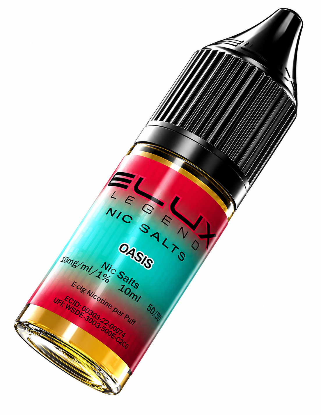 Elux Legend nic salt bottle displayed on a pure white background with clear label detailing.
