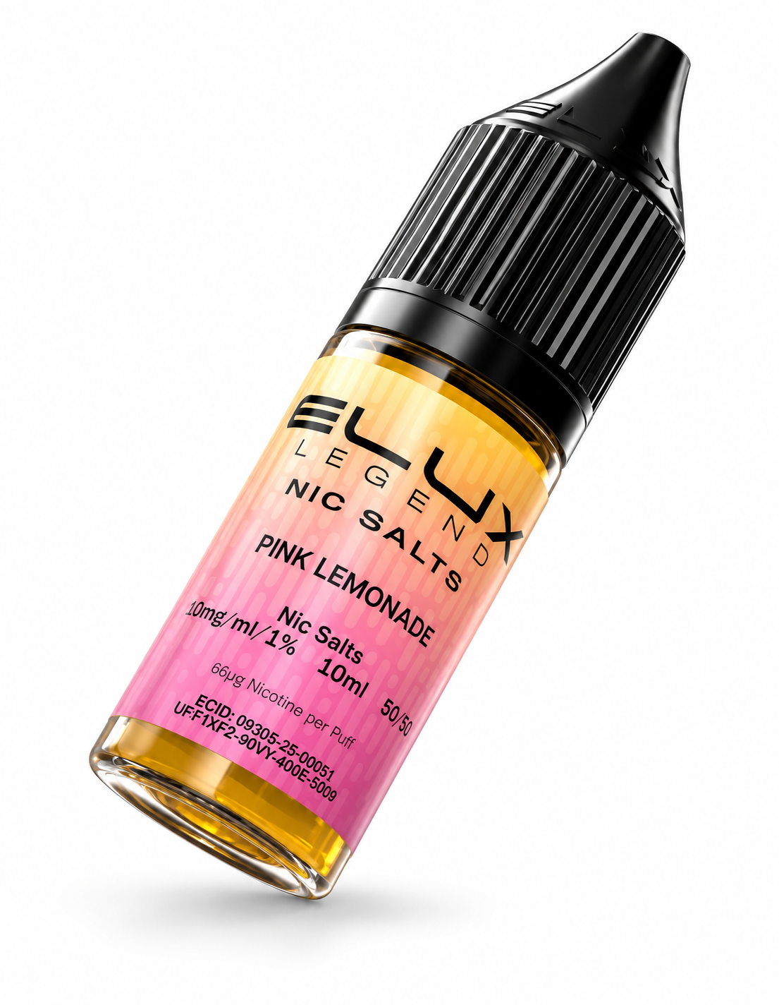 Elux Legend nic salt bottle displayed on a pure white background with clear label detailing.